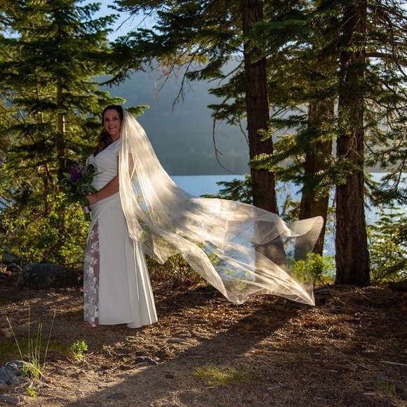 Scattered Pearl Embellished Chapel Length Train
